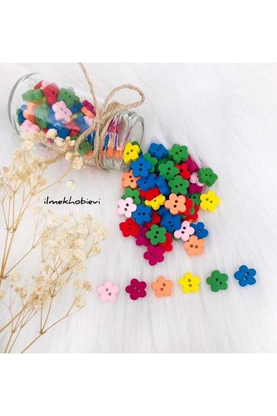 ilmekhobievi Button Wooden Flower Colored Mixed 20pcs
