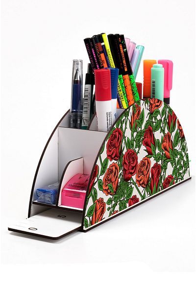 kutuTR Wooden Vip Pattern Series Rainbow Ruled Desktop Pen Holder Organizer Assembled Boxed