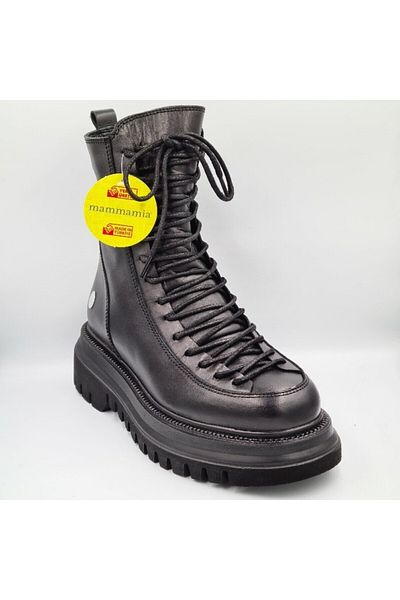 Mammamia Black Leather Women's Boots - D23Kb-4300 Zippered