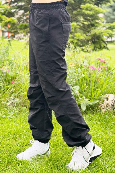 fmnbutik kız çocuk paraşüt kumaş ayarlanabilir lastikli rahat yüksek bel bol cep detay kesim pantolon