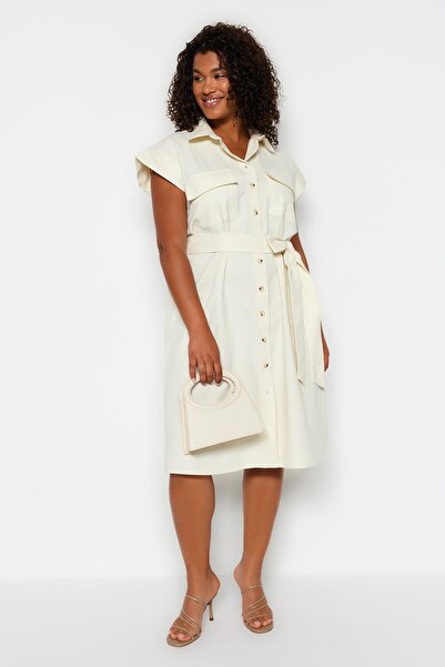 Trendyol Curve Rochie cămașă cu curea de piatră TBBSS23AH00252