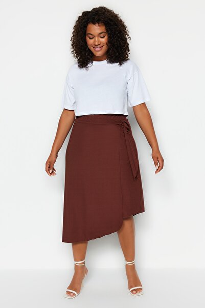 Trendyol Curve Кафява странично завързана плетена пола TBBSS23AZ00014