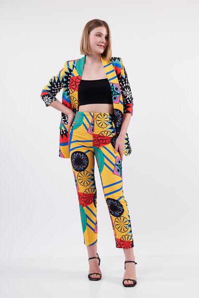 Swass High Waist Collared Patterned Women's Trousers