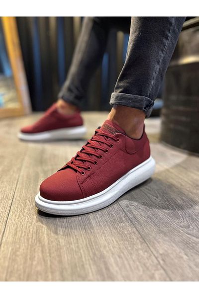 Paolo Zaccardi P045 Pantofi sport pentru bărbați, cu șireturi, cu talpă ortopedică înaltă/groasă, Bt Claret Red