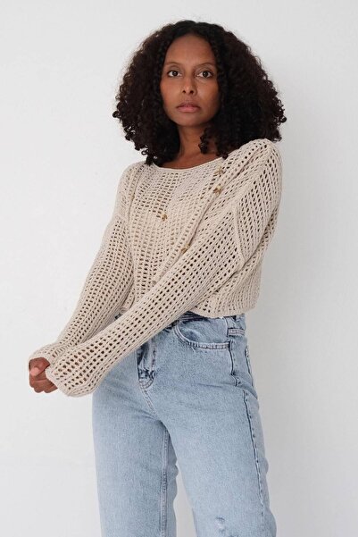 Addax Perlendetaillierte durchbrochene Strickware T3850-c5