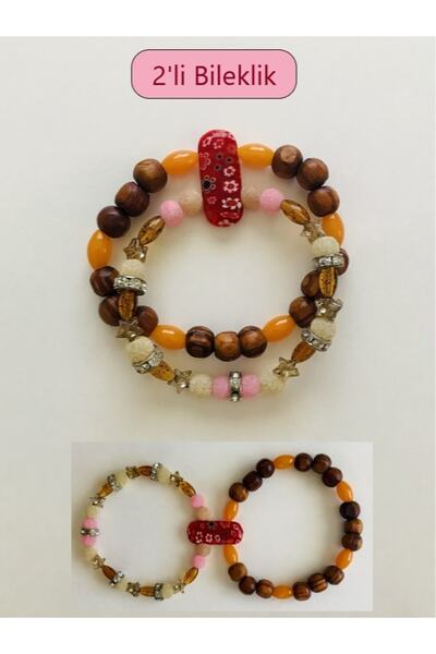 Bonvii Int مجموعة أساور معدنية مطرزة بالحجر الطبيعي والخشب مكونة من قطعتين