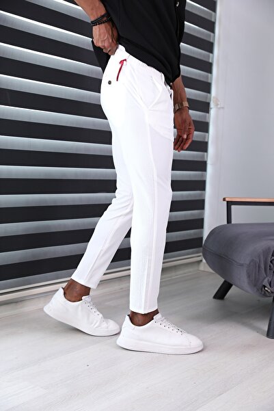 JACK CAPRİO Бели прилепнали мъжки панталони за джогинг - с частици и специални шарки