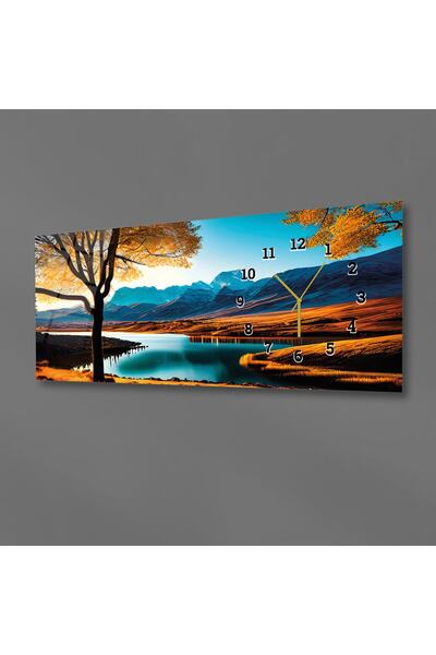 marpanya Yatay Yandan Saatli Sanat ve Doğa Temalı Cam Tablo 169