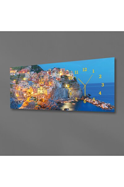 marpanya Yatay Yandan Saatli Sanat ve Doğa Temalı Cam Tablo 111