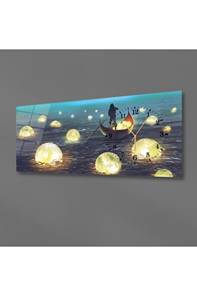 marpanya Yatay Yandan Saatli Sanat ve Doğa Temalı Cam Tablo 023