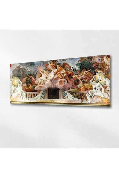 marpanya Yatay Yandan Saatli Sanat ve Doğa Temalı Cam Tablo 074