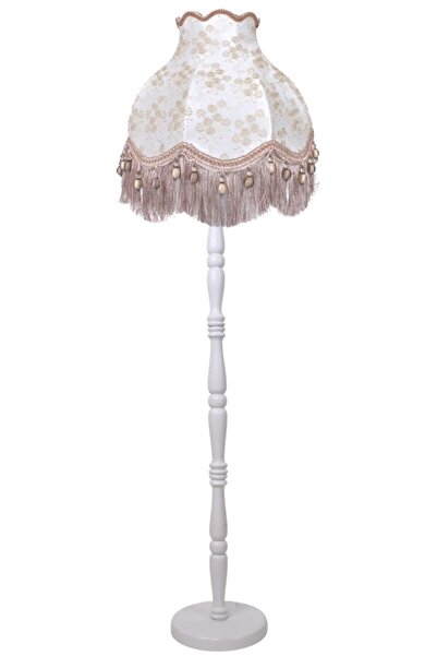 Dekovien Dantel Kaplama Ahşap Ayak Vizon Renk Kadife Kaplı Lambader Vintage Model