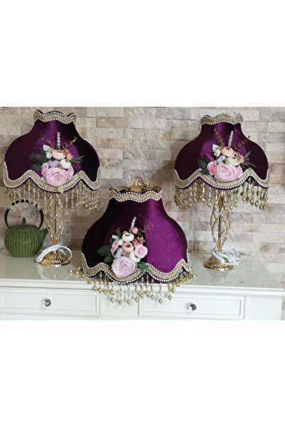 Dekovien Çiçek Süslemeli Dekor Abajur Ve Avize Seti