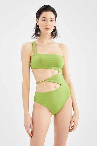 DeFacto Fall In Love Regular Fit One-Shoulder-Accessoire-Detail, flexibler, strukturierter Badeanzug