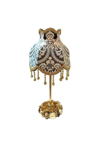 Dekovien Smoked Ecru French Lace Lampshade - Velvet Covered with Flower Decoration