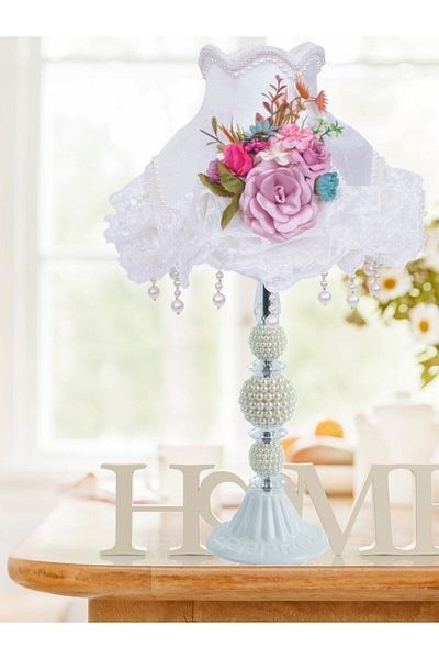 Dekovien White Flower Decorated Classic Lampshade Model