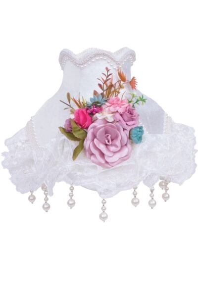 Dekovien White Flower Decorated Classic Lampshade Model