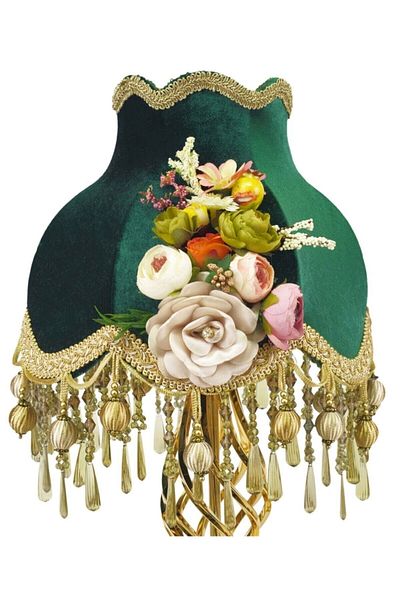 Dekovien Hürrem Green Floral Decorated Classic Lampshade Model