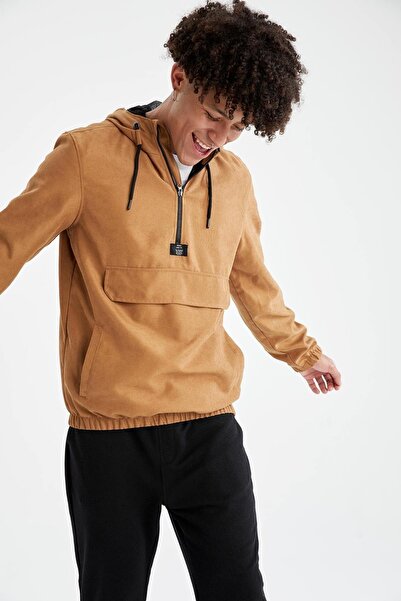 DeFacto Slim Fit Kapüşonlu Kanguru Cepli İnce Mont