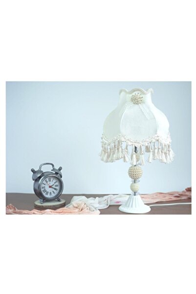 Dekovien White Velvet Lampshade - Floral Decorated