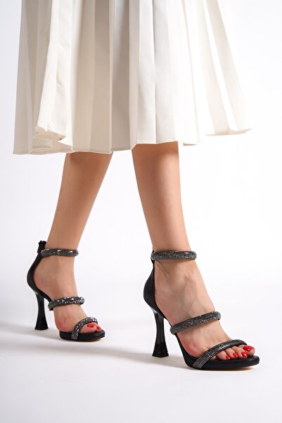 Modabuymus Black Three-Band Stoned Platform Heeled Evening Dress Shoes - Fenox