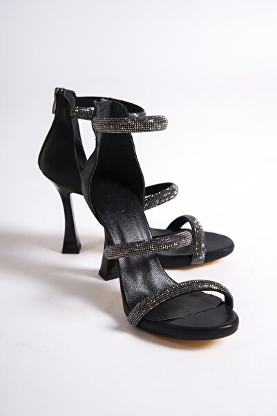 Modabuymus Black Three-Band Stoned Platform Heeled Evening Dress Shoes - Fenox