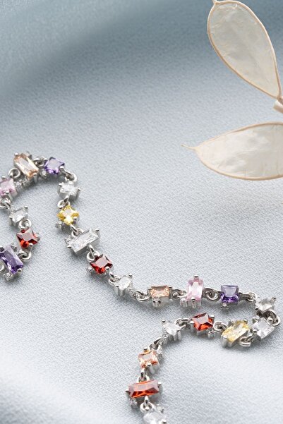 Silvano Jewelry 925 Ayar Gümüş Renkli Baget Taşlı Bileklik