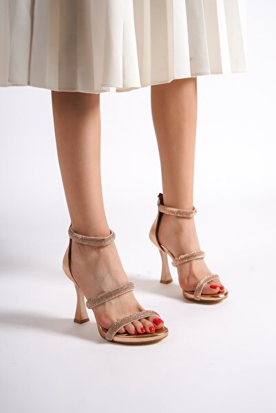 Modabuymus Copper Color Three Bands Stone Platform Heeled Evening Dress Shoes - Fenox