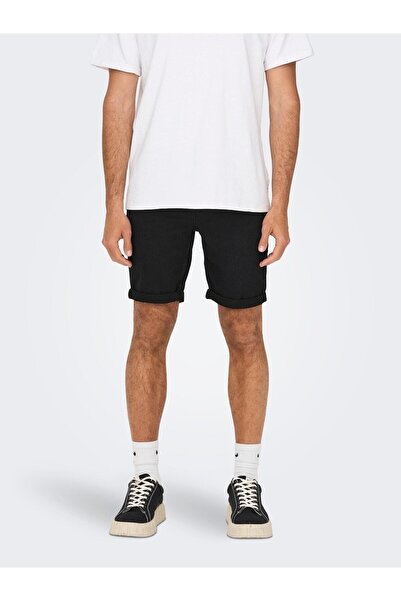 Only & Sons Ply Washed Black 6239 Denım Shorts Erkek Siyah Şort 22026239-02