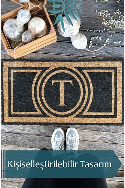 LAMONETA Black Door Front Koko Bristle Mat with Letter Xl