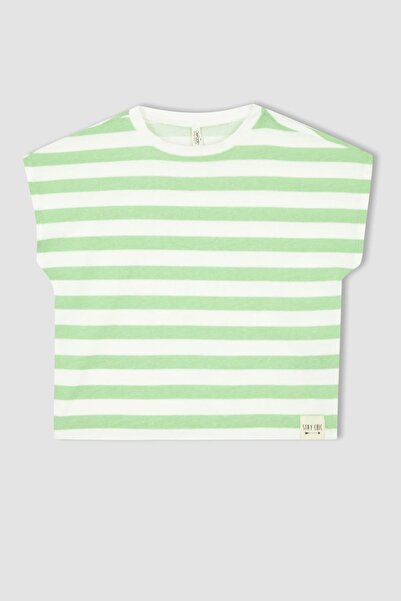 DeFacto Dívčí pruhované tričko s krátkým rukávem Regular Fit