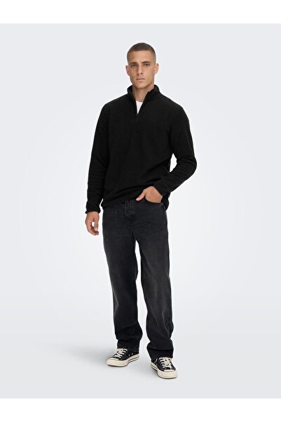 Only & Sons Николай Рег Мъжка черна блуза с висока яка и 1/4 цип 22022625-02