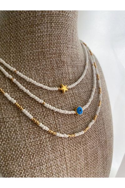 Lucky Designs مجموعة قلادة بيضاء ثلاثية