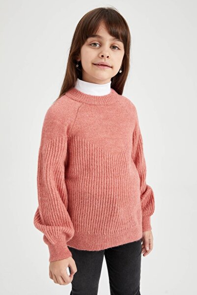 DeFacto Pulover pentru fete, cu croială normală, cu gâtul turnat