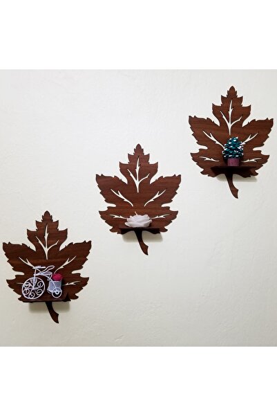ALSHOP 3'lü Ahşap Duvar Süsü Rafı Yaprak Mumluk Duvar Dekoru Aplik Tablo Obje