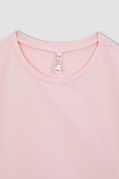 DeFacto Κοριτσίστικο βαμβακερό μπλουζάκι με κοντό μανίκι Crew λαιμόκοψη