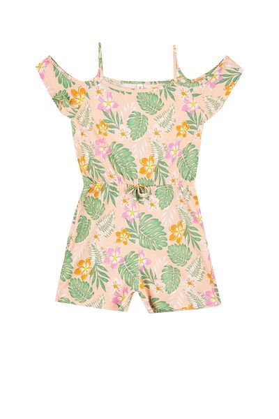 DeFacto Girl's Regular Fit Patterned Strappy Cotton Combed Summer Short Jumpsuit
