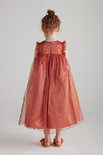 hoQuspoQus Girl's Ruffle Pompom Evening Dress - Orange