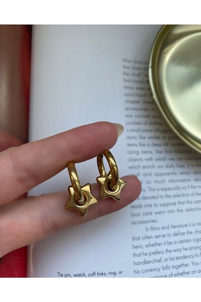 Pinery Jewels Pair of Vintage Hoop Star Charm Steel Anti-tarnish Earrings