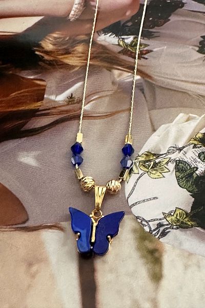 Trendy Butik فراشة ودوريكا مفصلة قلادة سلسلة رقيقة