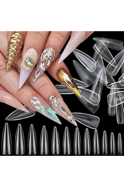 Lesley Yeni Nesil 100 Lü Jel Stiletto Takma Tırnak, Gel Premium