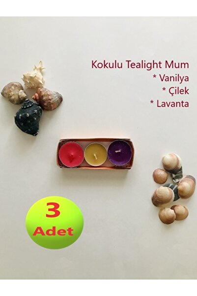 Scented Candle Tealight 3-Piece Vanilla Strawberry Lavender White Red Purple