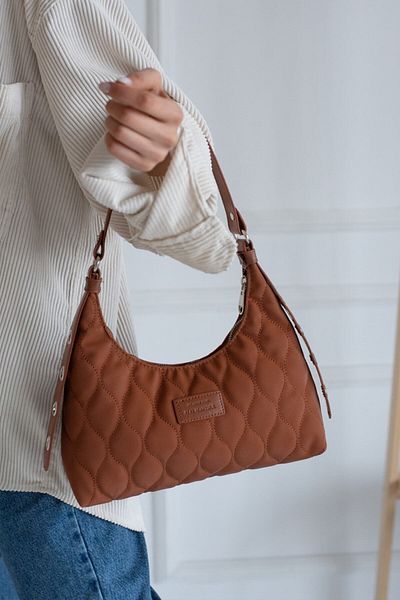Cochines Women's Tan Quilted Patterned Baguette Hand and Shoulder Bag