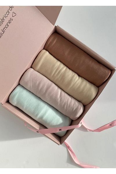 hijabchi Combed Cotton Shawl Set of 4 Dowry and Gift Shawls Jersey Shawl Lycra Shawl (WATER GREEN-MINK-BEIGE-BROWN)
