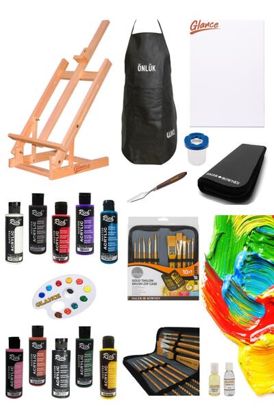 okulima Rich 120 cc 10'lu Akrilik Boya Gold Taklon 10`lu Çantalı Fırça Profes...