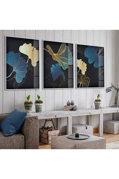 Zevahir Mobilya Dekorasyon Set de pictură din sticlă infransabilă cu model abstract cu flori din metal argintiu