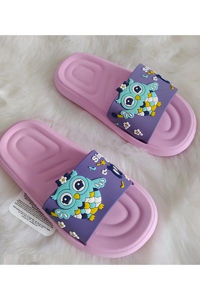 GEZER Papuci de casă și stradă, cu model de păsări, violet, roz, talpă anatomică, plastic antiderapant pentru fete, piscină, mare, plajă