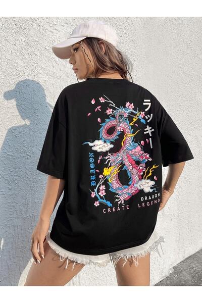 Machetta Καλοκαιρινό βαμβακερό μπλουζάκι με στάμπα μεγάλου μεγέθους Dragon μπροστά και πίσω