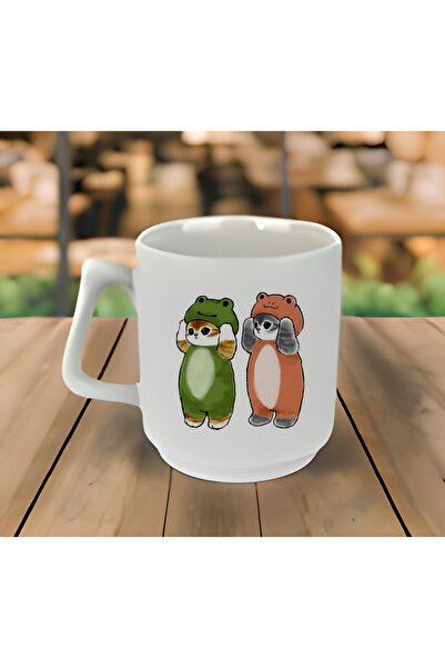 GünayStore كوب بورسلين فاخر مطبوع بتصميم قطة لطيفة على شكل ضفدع