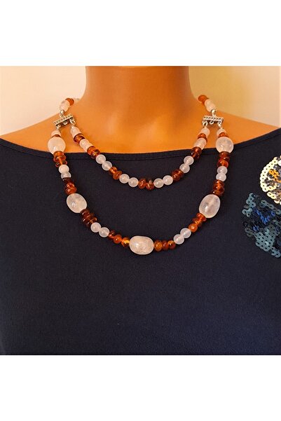 Asteria Elite Kehribar Akik Iki Sıralı Şifa Enerji Ve Nazardan Korunma Kolyesi